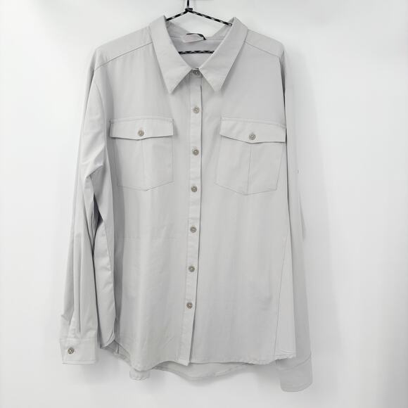 Men’s XXL Grey Fishing Shirt Button Down Vented Back Hiking Outdoor Travel Top‎ - Picture 1 of 9